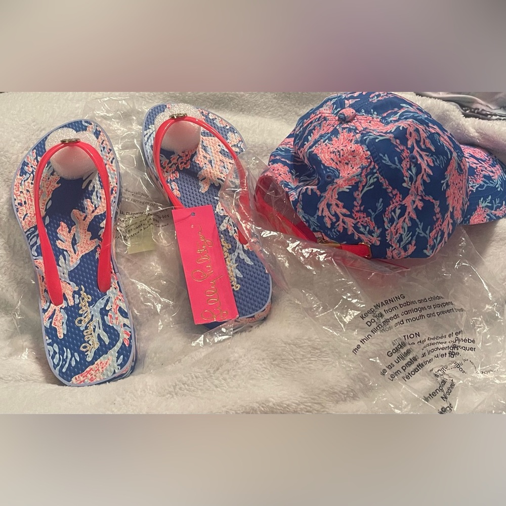 NWT Lilly Pulitzer Cap w/ Flip Flops Borealis Blue